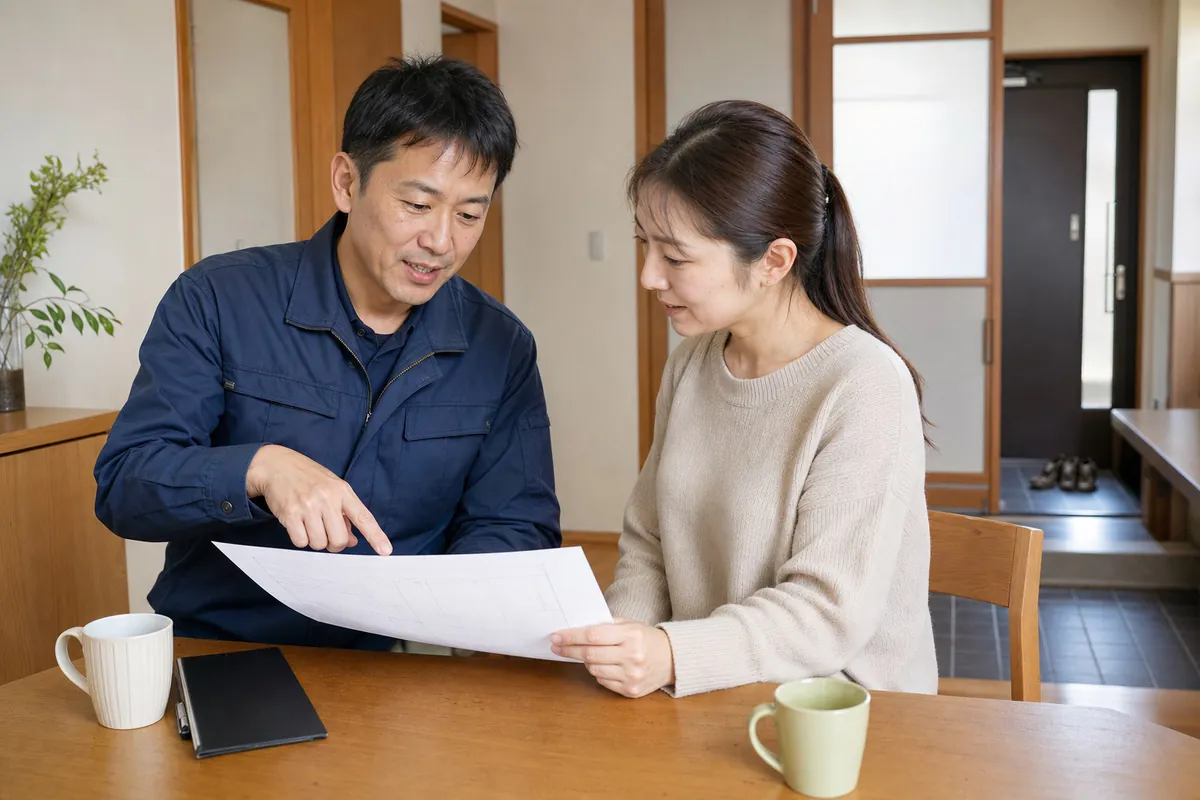 電気工事の内容をお客様へ説明しているイメージ